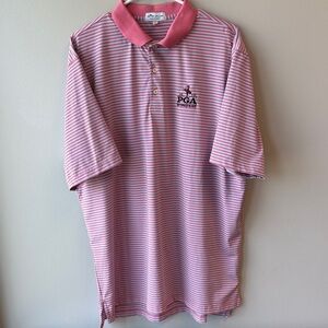 Peter Millar XL Polo Pink Striped Men's Summer Comfort PGA logo